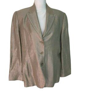 Linda Allard Ellen Tracy Blazer Size 12 Womens Vintage Gold Linen Viscose Cotton